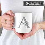 Tassendruck Edle personalisierte Namens-Tassen mit Ihrem Anfangsbuchstaben und Namen - Namenstasse/Geschenk-Idee/Geburtstags-Geschenk/Namenstag - Innen & Henkel Grau - 3
