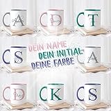 Tassendruck Edle personalisierte Namens-Tassen mit Ihrem Anfangsbuchstaben und Namen - Namenstasse/Geschenk-Idee/Geburtstags-Geschenk/Namenstag - Innen & Henkel Grau - 7