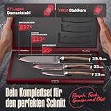 Wakoli Edib 3er Damastmesser-Set mit Klingenlängen von 8,50cm bis 17,00cm extrem scharf aus 67 Lagen I Profi Küchenmesser Set aus echtem japanischen Damaststahl mit Griffen aus Pakkaholz und Holzbox - 2