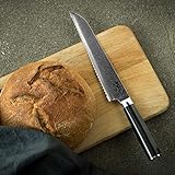 Wilfa EGO VG-10 Brotmesser - 20cm Klinge, 67 Schichten Damaststahl, japanischer VG-10 Stahlkern, Klingenhärte: HRC: 60±2, ergonomischer Holzgriff, schwarz - 7