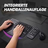 Perixx PERIDUO-606A, 3-in-1 Kabellose kompakte ergonomische Tastatur mit vertikaler Maus und numerischem Tastenfeld - verstellbare Handballenauflage - Kippbares Rad - Flache Tasten - QWERTZ - 2