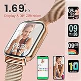 Smartwatch Damen, AooDen 1.69 Zoll Smartwatch mit Pulsmesser Schlafmonitor SpO2, IP68 Wasserdicht Fitness Armbanduhr, Schrittzähler Uhr Damen, Sportuhr Stoppuhr Aktivitätstracker Android iOS, Golden - 2