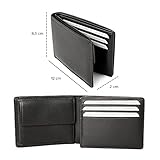 Herren-Geldbörse für Linkshänder, echtes Kalbsleder in Schwarz, Portmonee für Herren, mit Münzfach und Kartenfach, dänisches Design - 3