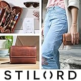 STILORD 'Thea' Damen Geldbeutel Leder RFID Geldbörse Groß Vintage Portemonnaie für Frauen NFC Schutz Ledergeldbörse mit Reißverschluss in Geschenkbox Echtleder, Farbe:Bergamo - braun - 7