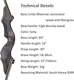 AMEYXGS 60” Bogenschießen Takedown Recurve Bogen und Pfeil Set Holz Riser 25-60lbs Jagdbogen Traditioneller Langbogen Outdoor Jagd Erwachsener Bogen Linkshänder (Bogen + 6X Pfeil, 60lbs) - 2