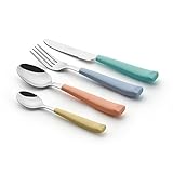 Exzact WF232W 24 PCS Besteck Set - Edelstahl mit lebendig gefärbten Kunststoff-Handgriffen - Bequem zu halten - 6 x Gabeln, 6 x Messer, 6 x Dinner Esslöffel, 6 x Teelöffel (Mischfarbe Farbe x 24) - 2