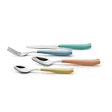 Exzact WF232W 24 PCS Besteck Set - Edelstahl mit lebendig gefärbten Kunststoff-Handgriffen - Bequem zu halten - 6 x Gabeln, 6 x Messer, 6 x Dinner Esslöffel, 6 x Teelöffel (Mischfarbe Farbe x 24) - 5