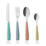 Exzact WF232W 24 PCS Besteck Set - Edelstahl mit lebendig gefärbten Kunststoff-Handgriffen - Bequem zu halten - 6 x Gabeln, 6 x Messer, 6 x Dinner Esslöffel, 6 x Teelöffel (Mischfarbe Farbe x 24) - 4