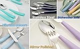 Exzact WF232W 24 PCS Besteck Set – Edelstahl mit lebendig gefärbten Kunststoff-Handgriffen – Bequem zu halten – 6 x Gabeln, 6 x Messer, 6 x Dinner Esslöffel, 6 x Teelöffel (Mischfarbe Farbe x 24) - 9