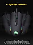 Gaming Maus, Gamer Maus mit 4800 DPI (6 Einstellbare 200-4800DPI), 6 Tasten und USB-Kabel, Rechts/Linkshänder, Ergonomisches Design Maus Optisch, Pro-Game Notebook Computer – Schwarz – Maus mit Kabel - 2