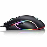 Gaming Maus, Gamer Maus mit 4800 DPI (6 Einstellbare 200-4800DPI), 6 Tasten und USB-Kabel, Rechts/Linkshänder, Ergonomisches Design Maus Optisch, Pro-Game Notebook Computer – Schwarz – Maus mit Kabel - 8