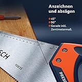 Presch Fuchsschwanz Säge 450mm – Scharfe Holzsäge mit 45° und 90° Anschlag – Profi Handsäge zum Sägen von Holz und Laminat - 4