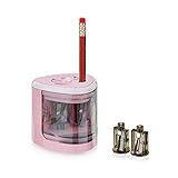 Peach PO102 elektrischer universal Anspitzer | inkl. Ersatzteile | für alle Bleistifte, Buntstifte, Eyeliner und Wachsmalstifte | Doppelspitzer für Stifte von 6-8 mm und 9-12 mm | pink - 4