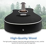 Vangoa Linkshänder Westerngitarre 4/4 Akustik Gitarre 41 Zoll Cutaway Folk Gitarren Einsteigerset mit Anfänger Kits, Schwarz - 5