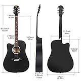 Vangoa Linkshänder Westerngitarre 4/4 Akustik Gitarre 41 Zoll Cutaway Folk Gitarren Einsteigerset mit Anfänger Kits, Schwarz - 7