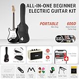 Donner Linkshänder E-Gitarre Set Anfänger Full-Size Schwarz 39 Zoll Lefty Starter Paket mit allem Zubehör Verstärker Kapodaster Gurt Saite Stimmgerät Kabel und Plektren DST-100BL - 2