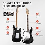 Donner Linkshänder E-Gitarre Set Anfänger Full-Size Schwarz 39 Zoll Lefty Starter Paket mit allem Zubehör Verstärker Kapodaster Gurt Saite Stimmgerät Kabel und Plektren DST-100BL - 3