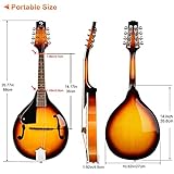Vangoa LINKSHÄNDIGE Mandoline Musikinstrument, akustische 8-saitige Mandoline A Style für Linkshänder Anfänger, Sunburst - 6